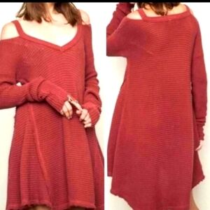 Mayden Los Angeles Burgundy Cold Shoulder Knit Fall Sweater  Dress Size M
